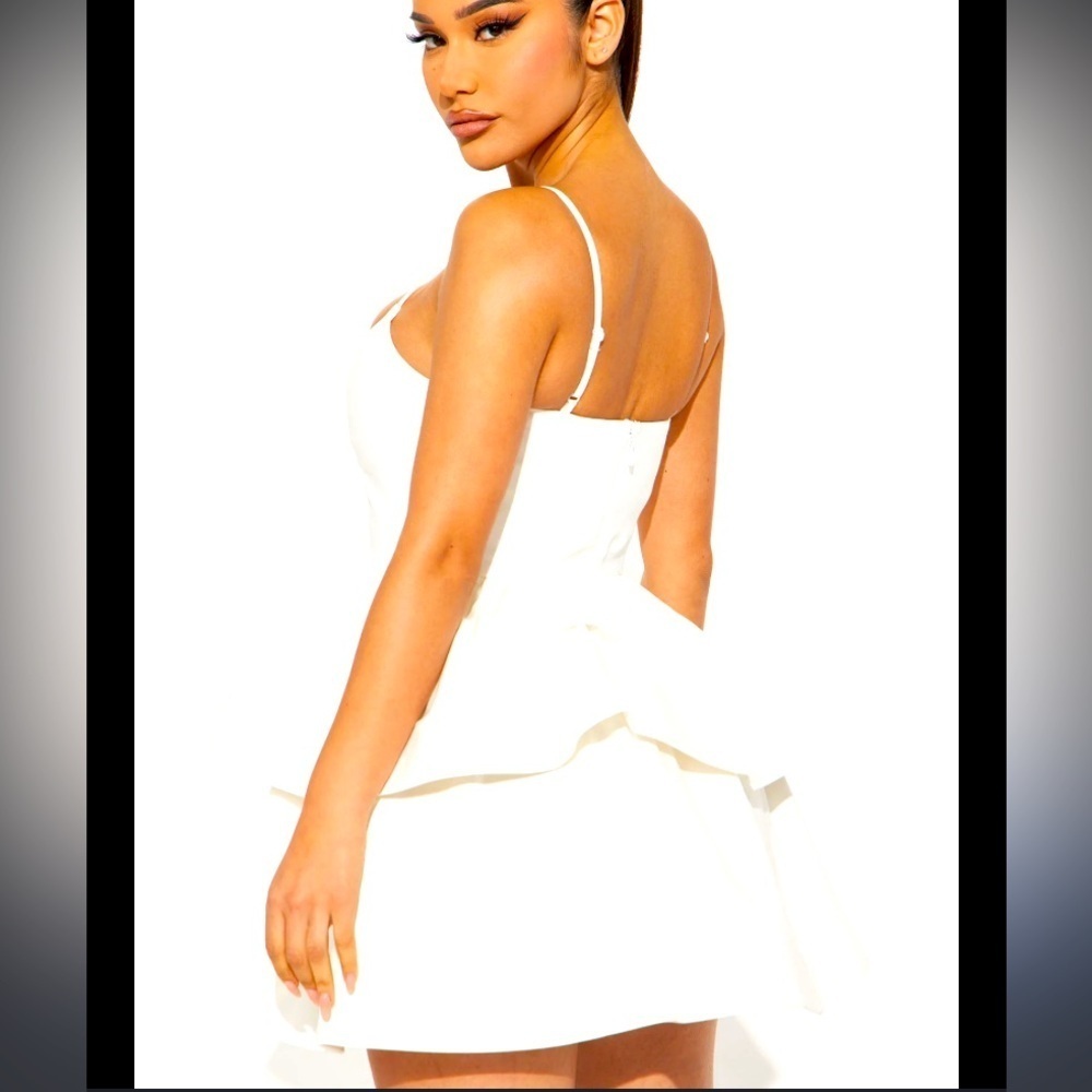 C/MEO Collective S bow cutout white dress mini formal designer cocktail spring